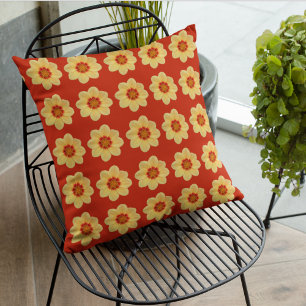 Coussin Dahlia jaune motif floral sur rouge