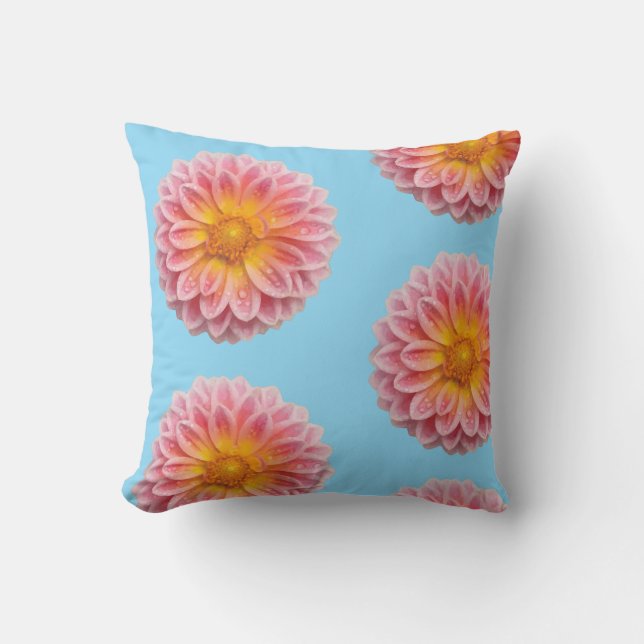 Coussin Dahlia rose et gouttes de ragoût (Recto)