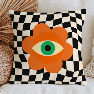 Coussin Daisy de l'Œil Maléfique Orange Brûlé sur Motif à
