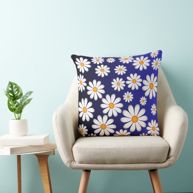 Coussin Daisy Delight - Motif Floral blanc sur bleu (Chaise)