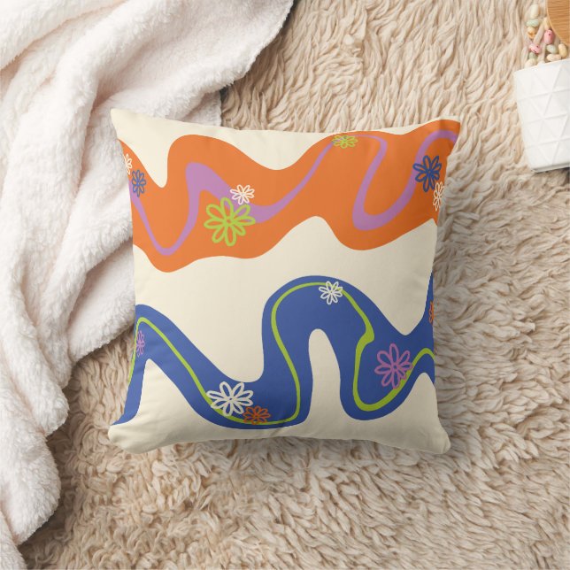Coussin Daisy Groove Bleu, orange, violet, vert et crème (Couverture)