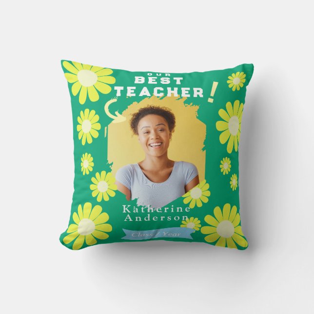 Coussin Daisy Meilleur enseignant photo verte (Recto)