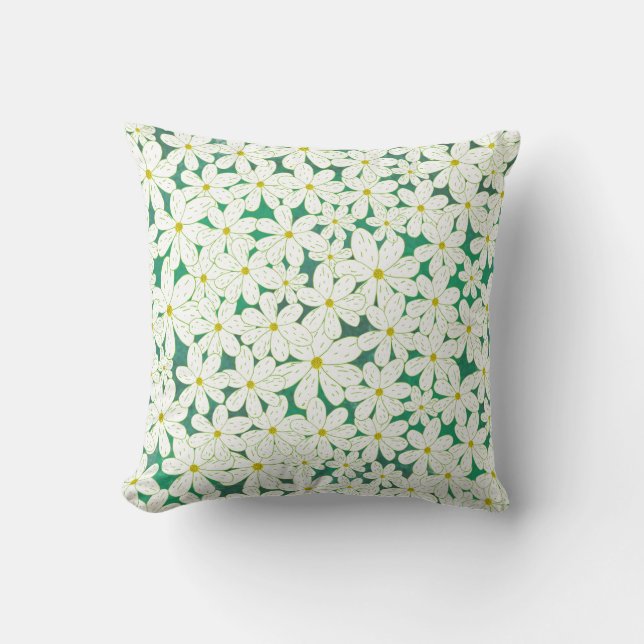 Coussin Daisy Patch - White daisies on emerald background (Recto)