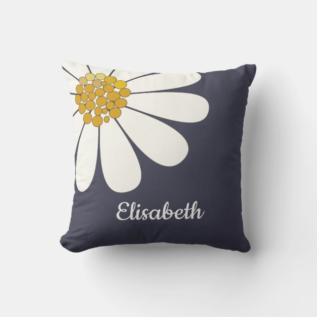 Coussin Daisy-white design floral personnalise le nom (Recto)