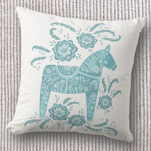 Coussin Dala suédois Cheval Art Turquoise Vert