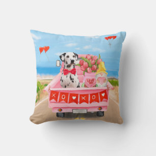 Coussin Dalmatian Chien Saint-Valentin Camion Cœurs