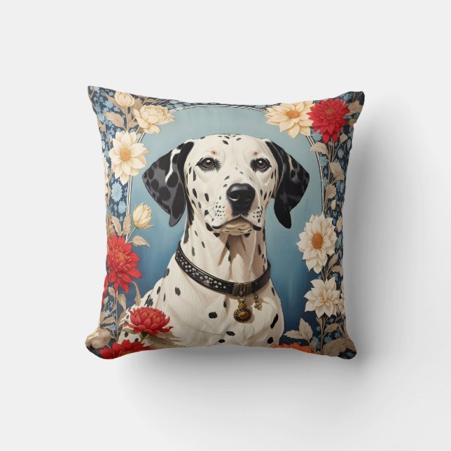 Coussin Dalmatien élégant avec des fleurs Dahlia (Recto)
