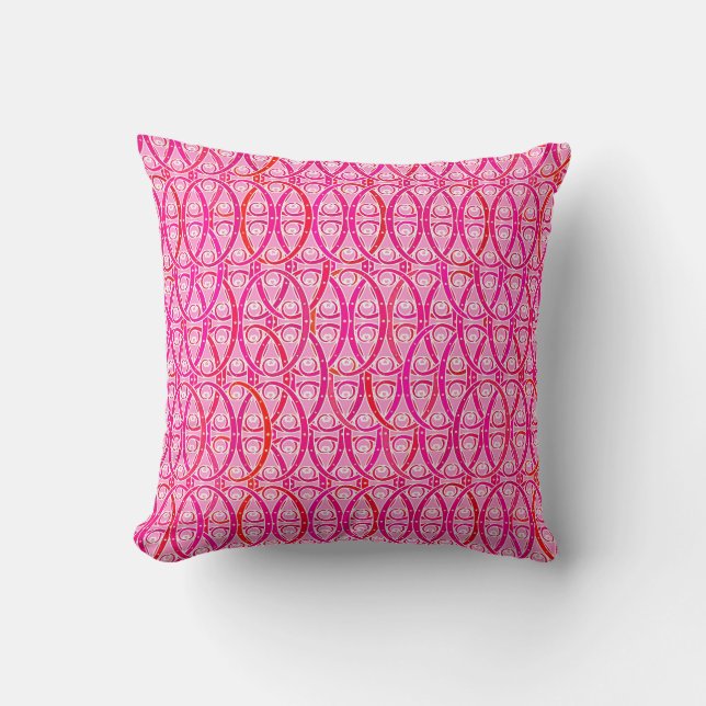 Coussin damas arabesque - fraise rose (Recto)