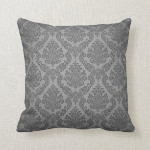 Coussin Damas baroque Vintage acier gris