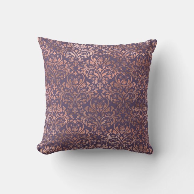 Coussin Damas d'or Rose sur violet (Recto)