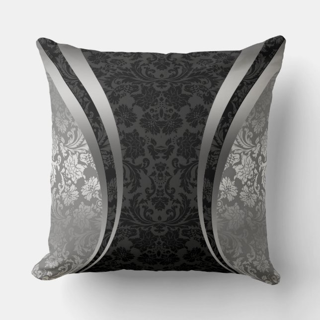 Coussin Damas Florales Gris Noir Et Argent (Recto)