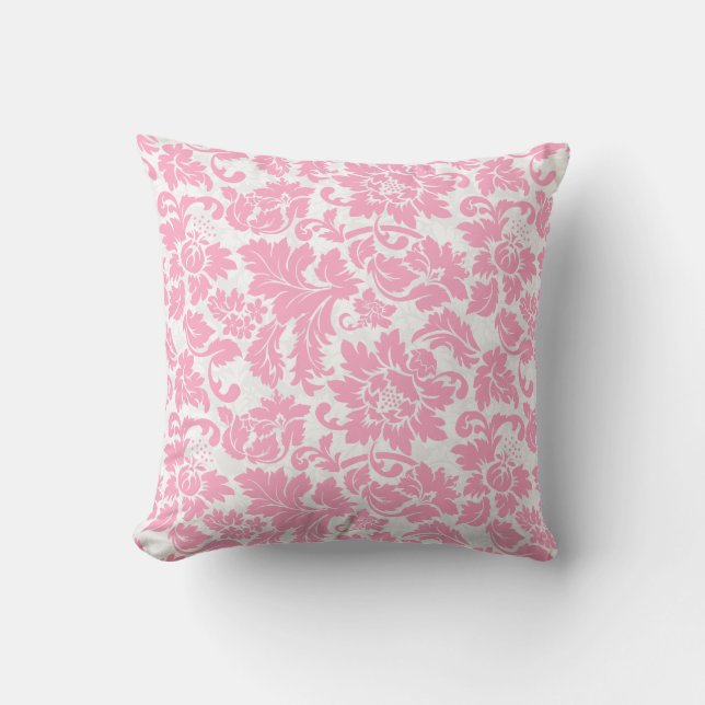 Coussin Damas Florales Pastel Rose Et Blanc (Recto)