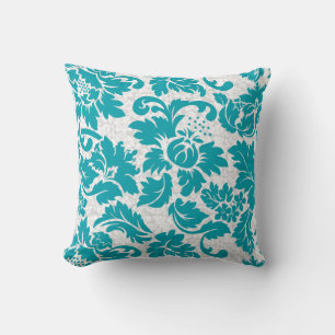 Coussin Damas Florales Vintages Turquoise Et Blanc