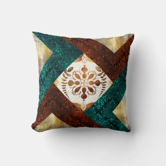 Coussin Damas géométriques turquoise, bordeaux et or