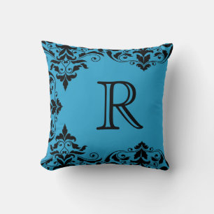 Coussin Damas Monogramme bleu et noir