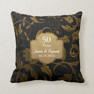 Coussin Damas noir et or 50e anniversaire de Mariage