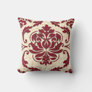 Coussin Damas, NOUVEAU PRINT en Bourgogne et Or