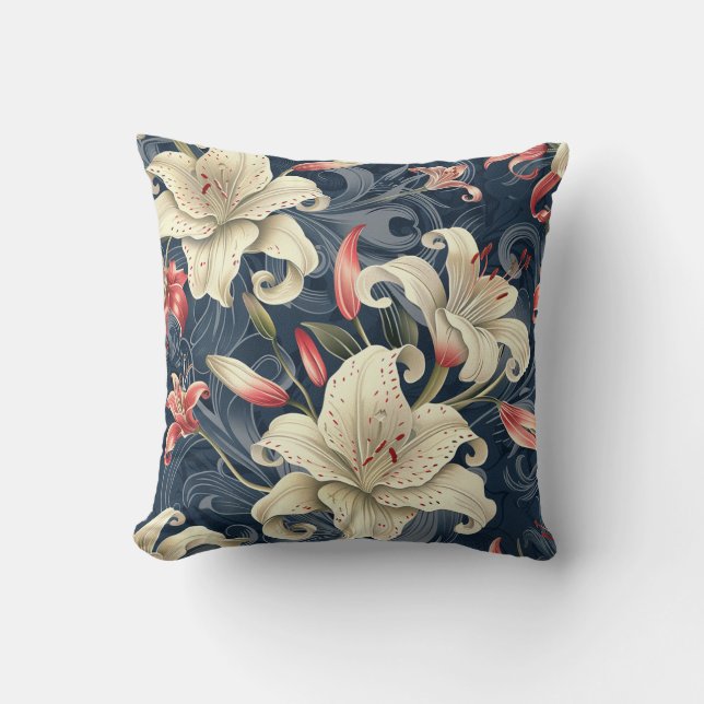 Coussin Damas texture luxueuse de fleur de lys crème (Recto)