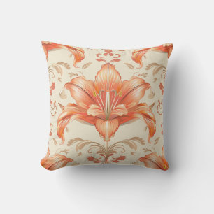 Coussin Damas texture luxueuse de fleur de lys de corail