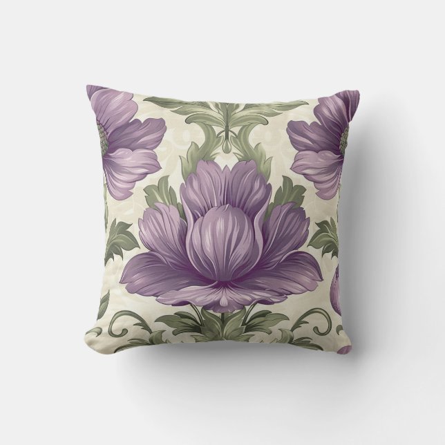 Coussin Damas texture luxueuse de fleur décorative violett (Recto)