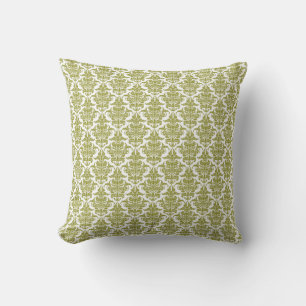 Coussin Damas - Vert olive sur blanc