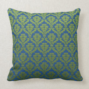 Coussin Damas vertes sur bleu