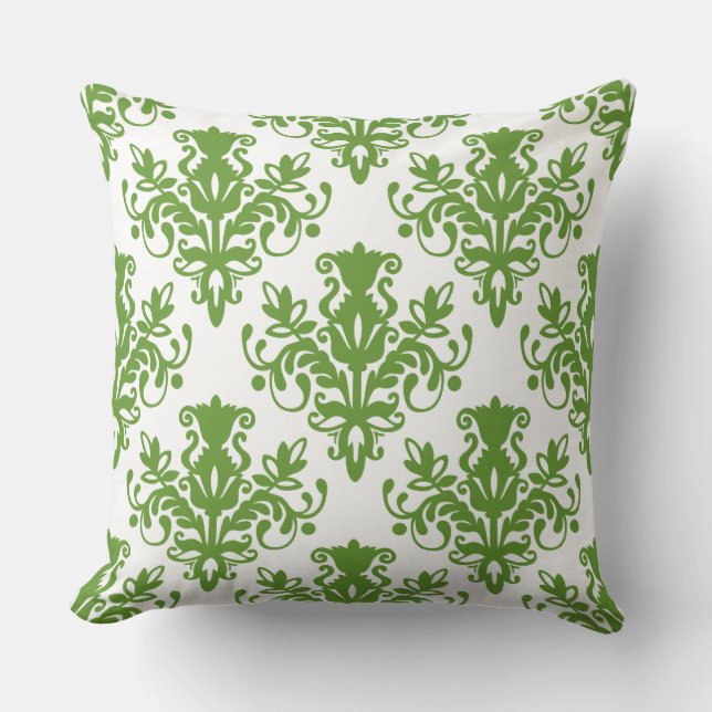 Coussin Damask 02 Motif - Avocado Green on White (Recto)