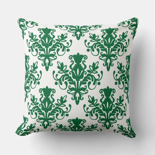 Coussin Damask 02 Motif - Green de forêt sur blanc (Recto)