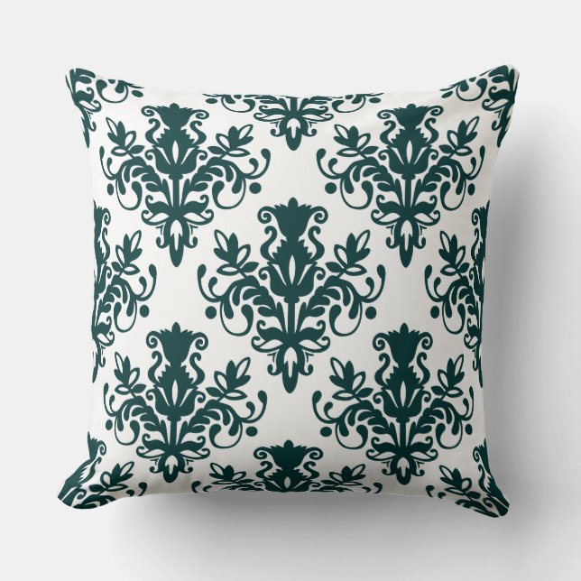 Coussin Damask 02 Motif - Moss foncé vert sur blanc (Recto)