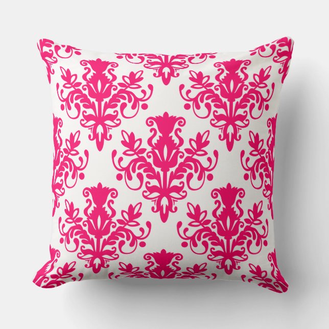 Coussin Damask 02 Motif - Neon Red sur blanc (Recto)