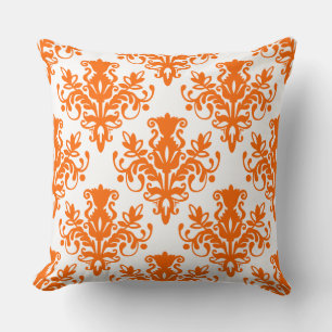 Coussin Damask 02 Motif - Orange sur blanc
