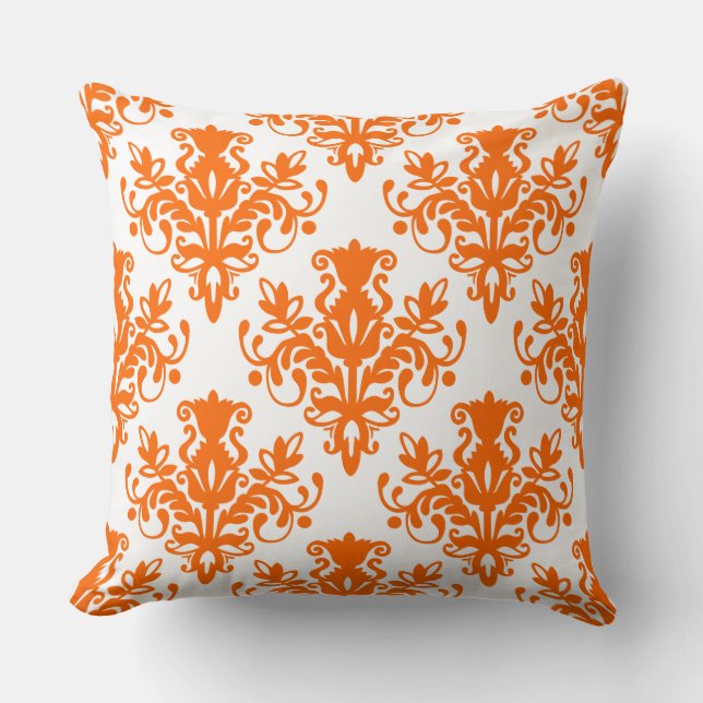 Coussin Damask 02 Motif - Orange sur blanc (Recto)