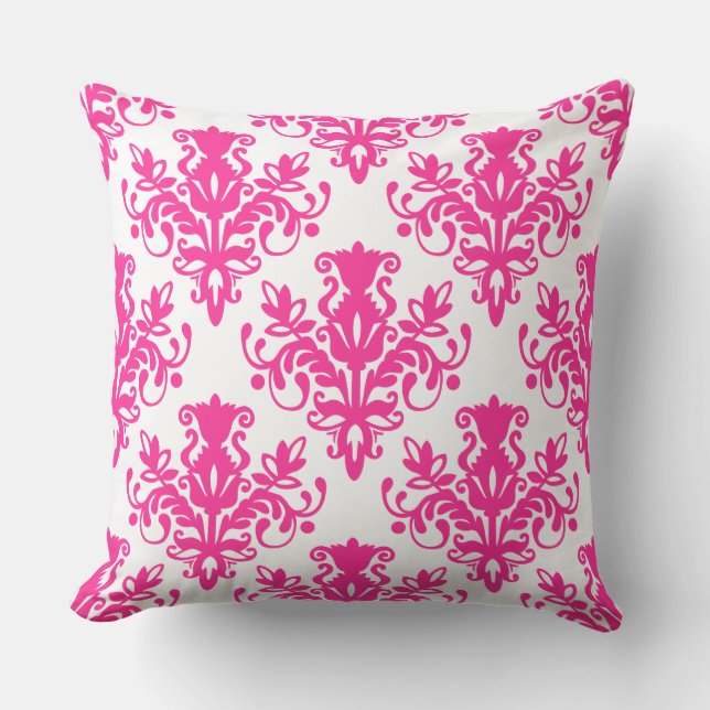 Coussin Damask 02 Motif - Rose chaud sur blanc (Recto)