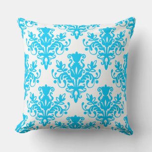 Coussin Damask 02 Motif - Sky Blue sur blanc