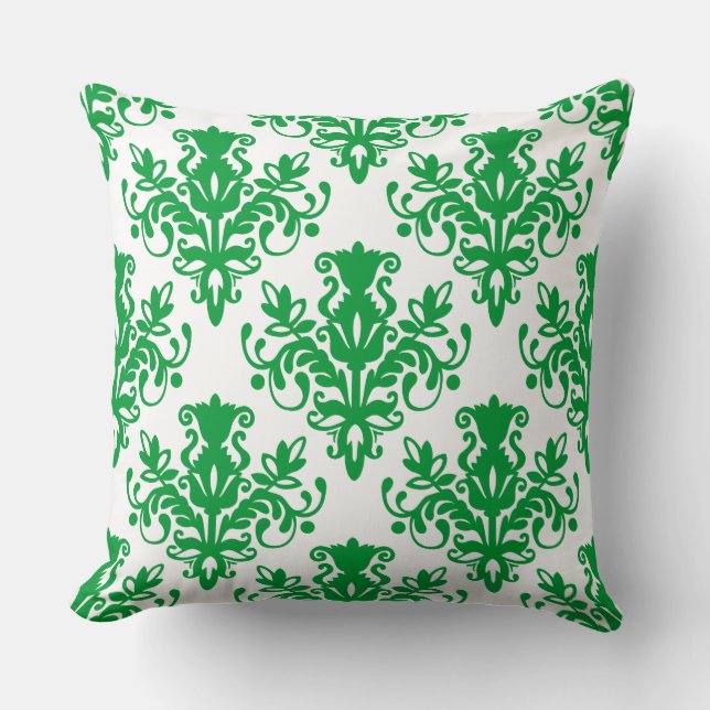 Coussin Damask 02 Motif - Vert herbe sur blanc (Recto)