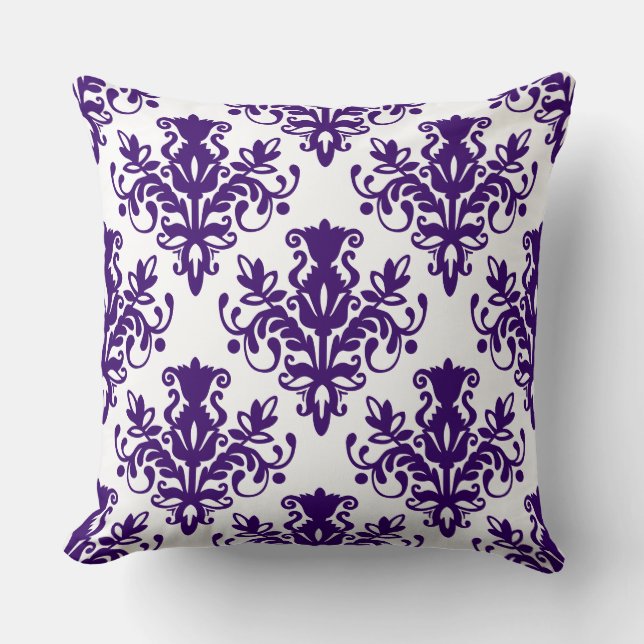 Coussin Damask 02 Motif - Violet profond sur blanc (Recto)
