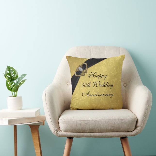 Coussin Damask 50e anniversaire Mariage Jeu d'oreiller (Chaise)