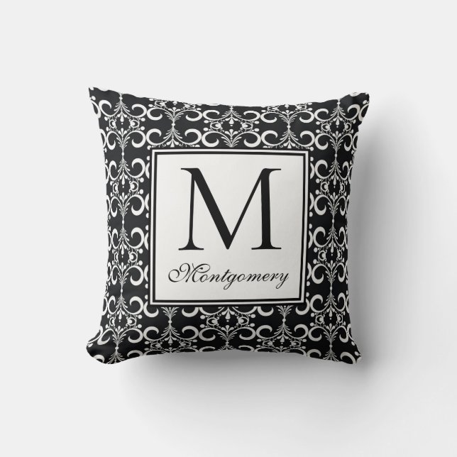 Coussin Damask Black White Monogramme (Recto)