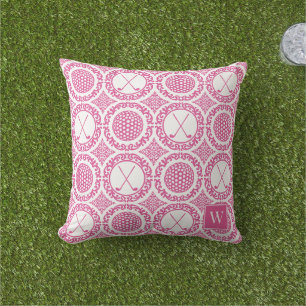Coussin Damask de golf Prépa - Balles et clubs rose vif