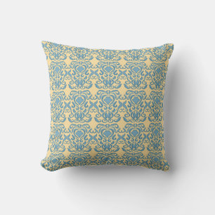 Coussin Damask robins oeuf bleu vieux monde crémeux coussi