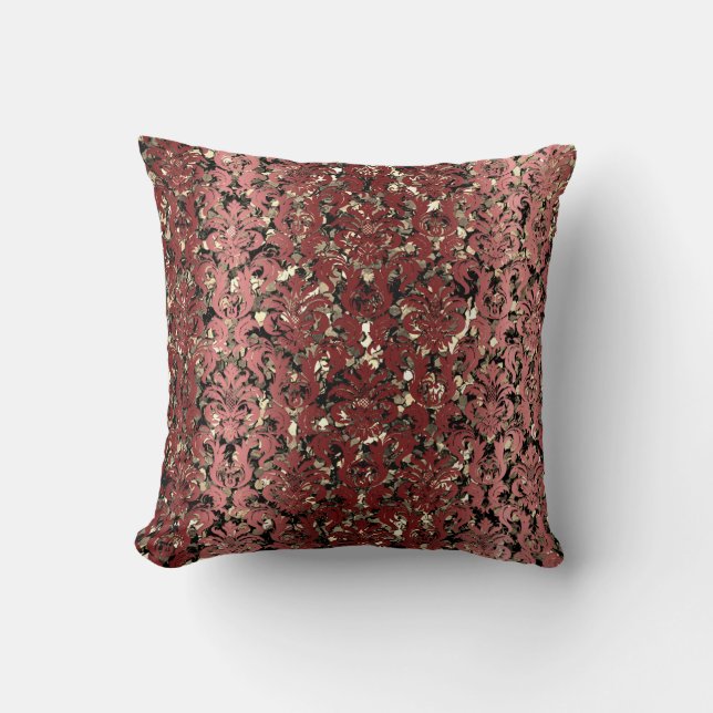Coussin Damask Royal Sepia Gold Black Maroon Bourgogne (Recto)
