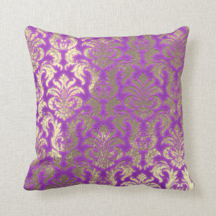 Coussin Damask Sepia Gold Métallo Magenta Rose brillant