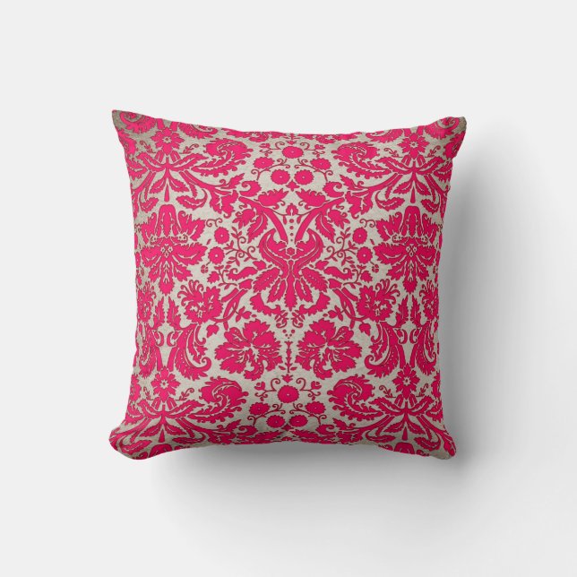 Coussin Damassé au néon de rose et d'or (Recto)