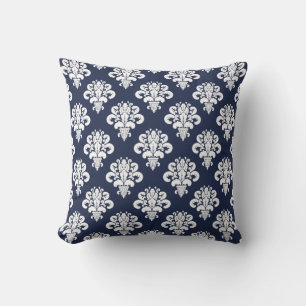 Coussin Damassé bleu blanc élégant