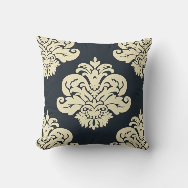 Coussin Damassé crème noire de marine (Recto)