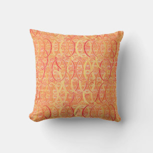 Coussin Damassé d'arabesque - doucement orange et corail
