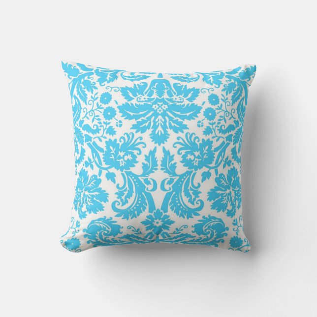 Coussin Damassé de fantaisie bleue et blanche modelée (Recto)