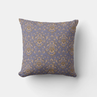 Coussin Damassé doré élégant sur fond bleu pervenche