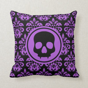 Coussin Damassé fanged gothique de pourpre de crâne de