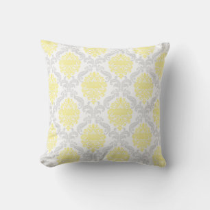 Coussin Damassé gris jaune orné